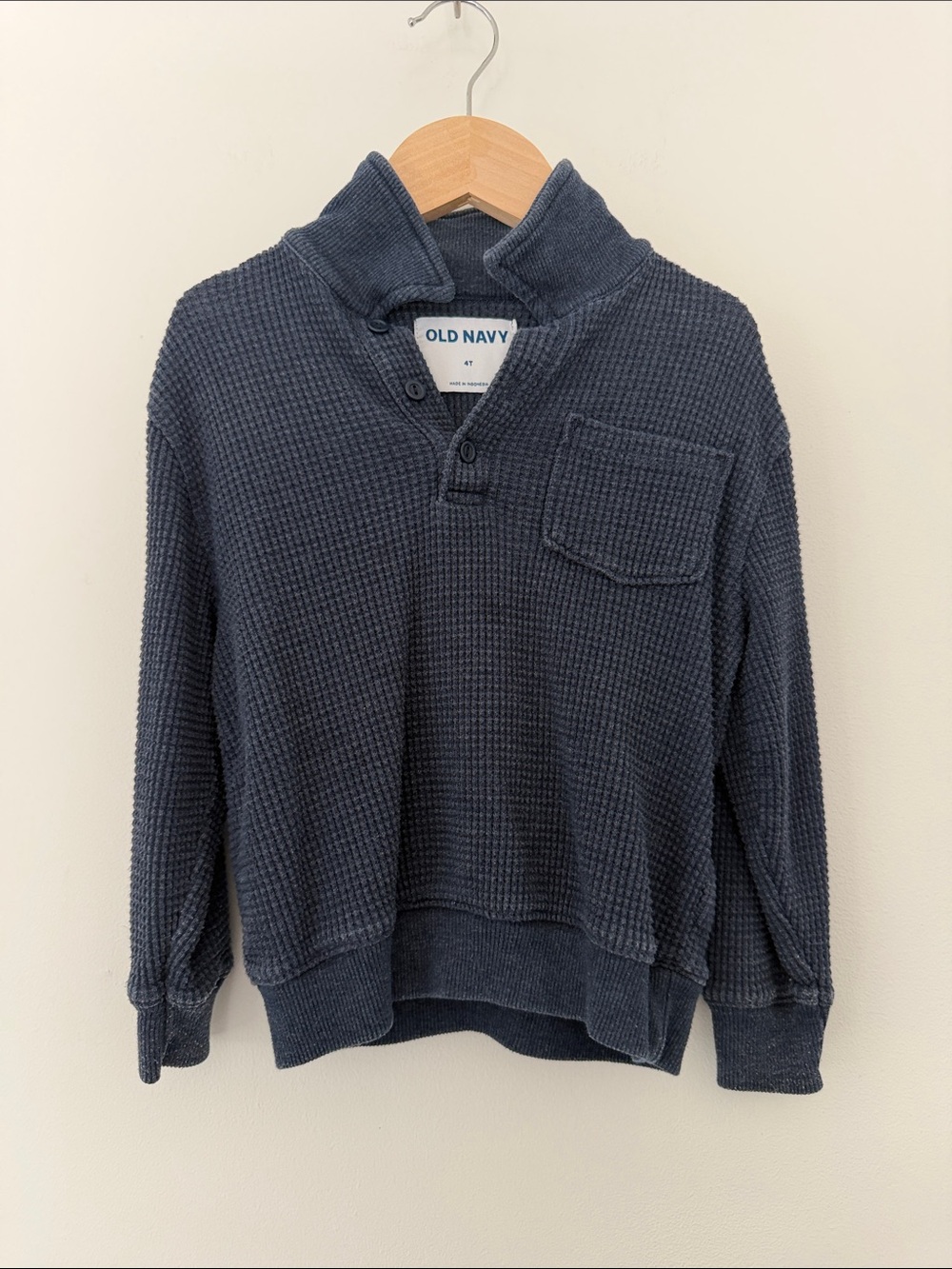 Old Navy Boys Dark Blue Waffle-Knit Henley Sweater Size 4T